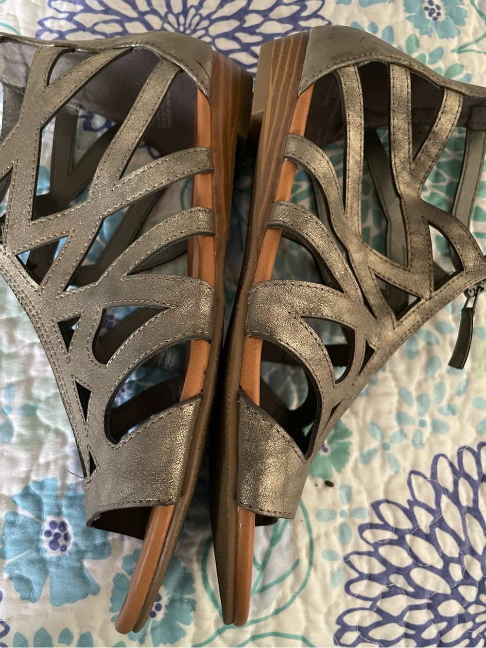 Maurices Pewter Metallic Cutout Zip Front Sandals